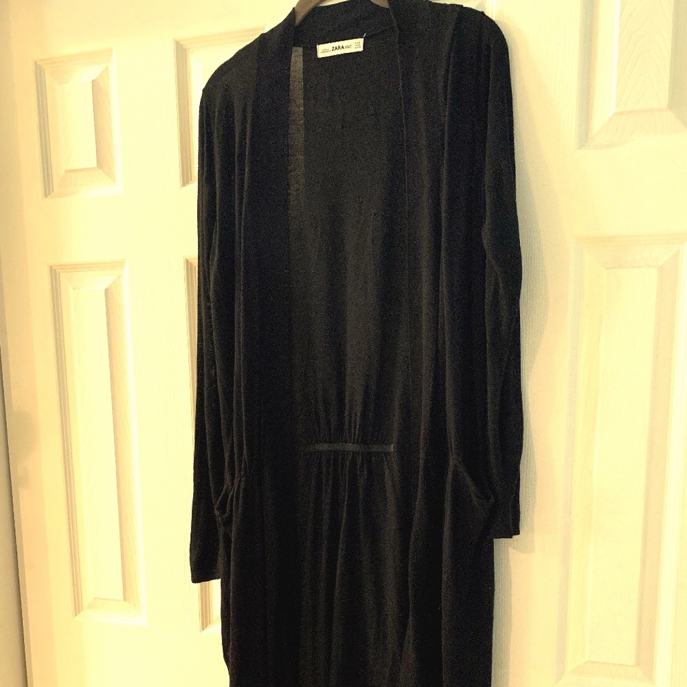Zara super long black cardigan with pockets!